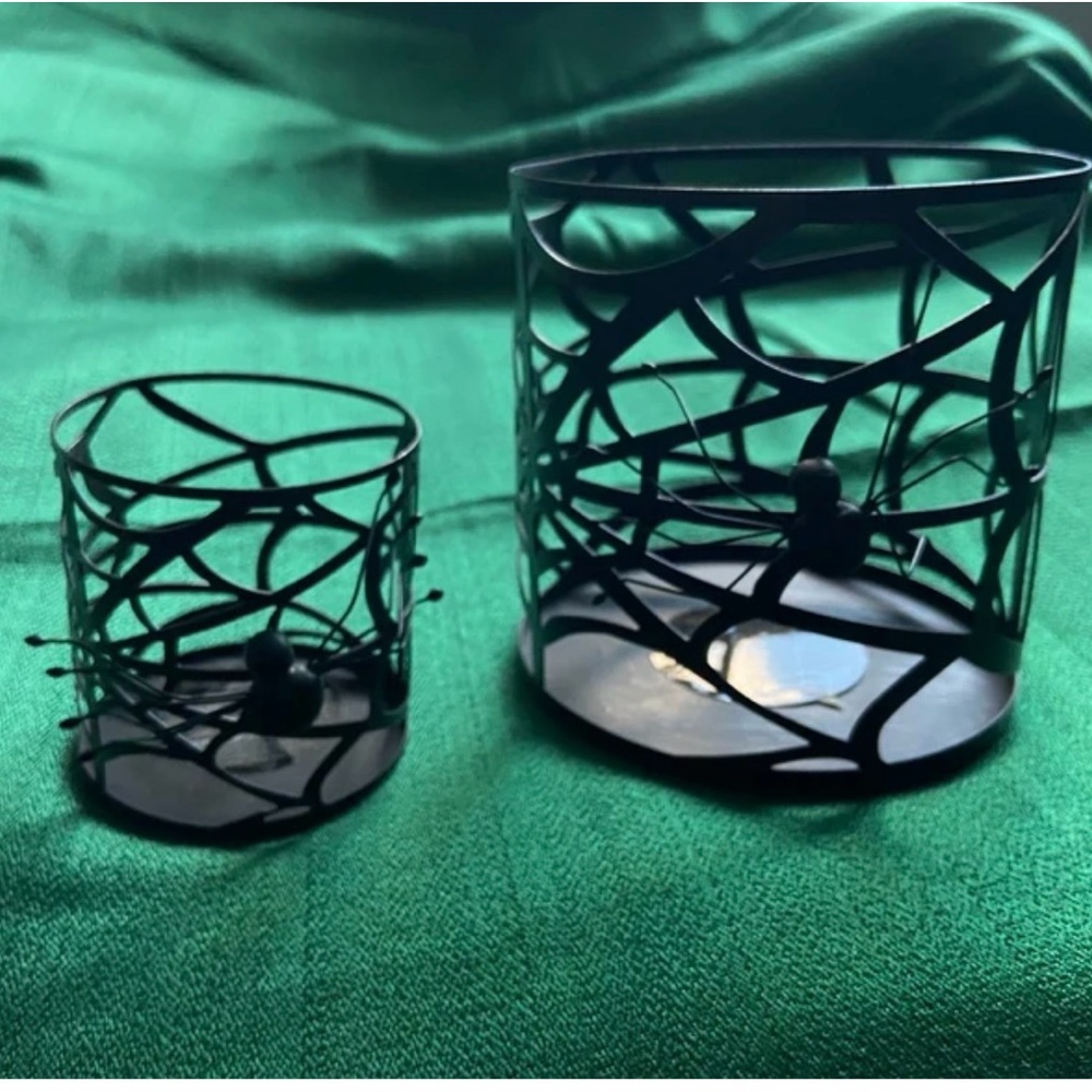 Vintage Pottery Barn Spider Web Candle Holders Set Of Two (1 large & 1 Small)